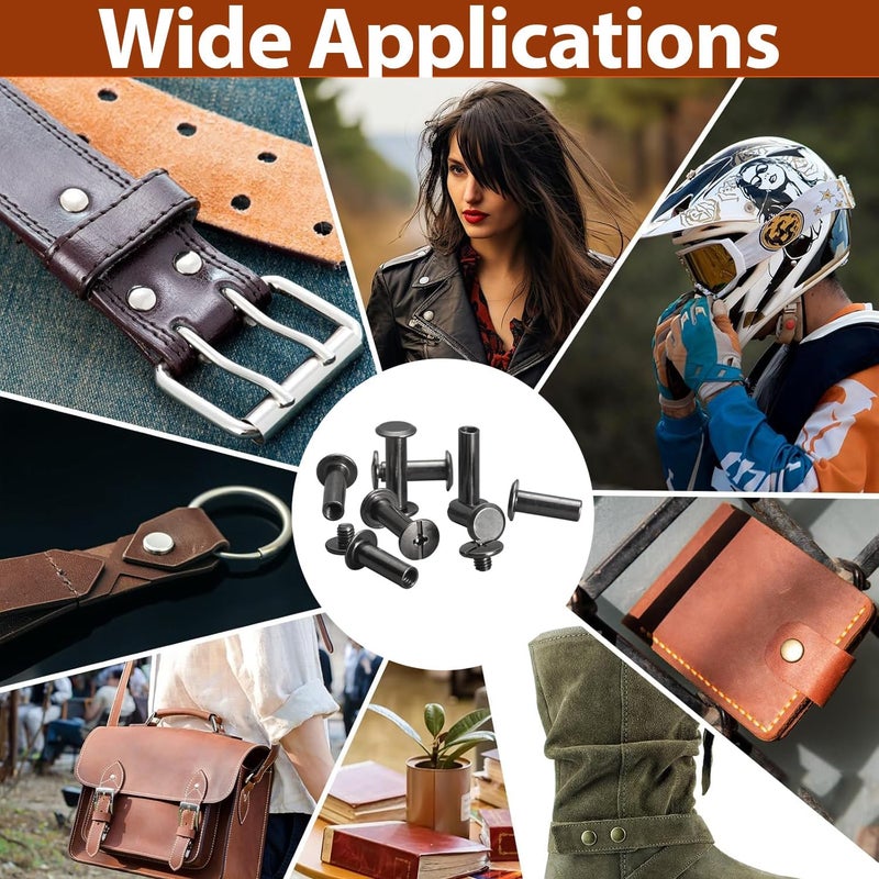 Socell 120Sets Chicago Screws Kit, 6 Sizes Chicago Screws for Leather,Binding Screws Leather Rivet kit for Crafts, Clothing, Shoes, Belts, Bags, and Custom-Made Items(Gunmetal Black, M5*4,5,6,8,10,12) - Image 5